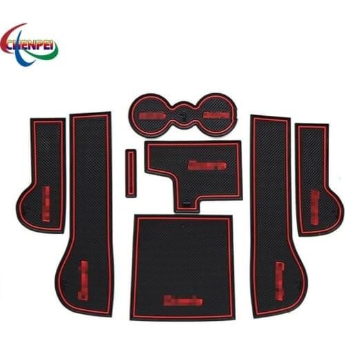 For Skoda Octavia 15-2017 Non-slip Interior Door Cup Holder Rubber Mats Red Line Car Interior Decoration Accessories