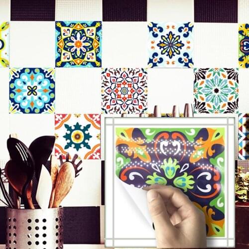 15*15cm/20*20cm Moroccan Tiles PVC Waterproof Self adhesive Wallpaper Furniture Bathroom DIY Arab Tile Sticker Funlife