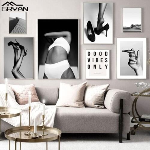Black White Sexy Woman Canvas Print Painting Bikini High Heels Lady Fashion Quote Poster Living Room Wall Art Decoration Picture