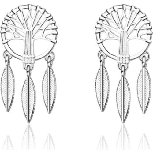 Japanese and Korean style wild simple personality trend literary hollow leaves short silver plated stud earrings WE043