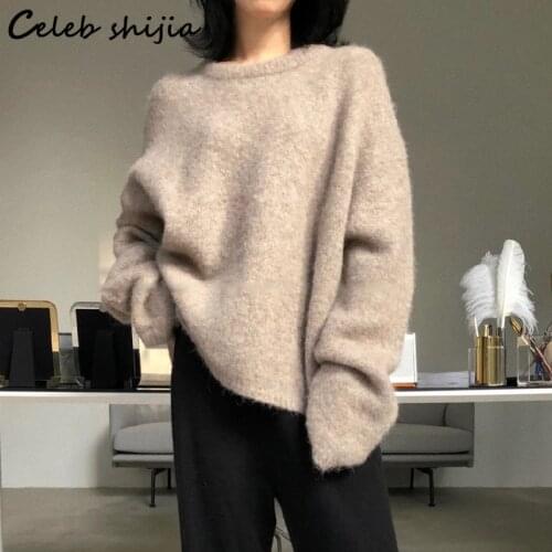 New Autumn Pink Sweater for Woman Round Neck Winter Tops for Women 2021 Knitted Jumper Warm Korean Crop Sweater Female