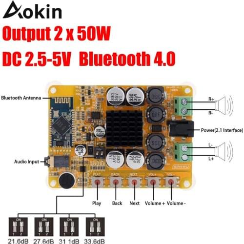 TDA7492 Wireless Bluetooth 4.0 2*50W 2 channel Audio Receiver Stereo Digital Power Amplifier Board Module