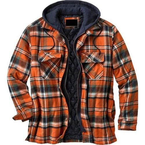 Explosive Mens Clothing 2021 European American Autumn and Winter Models Thick Cotton Plaid Long-sleeved Loose Hooded Jacket
