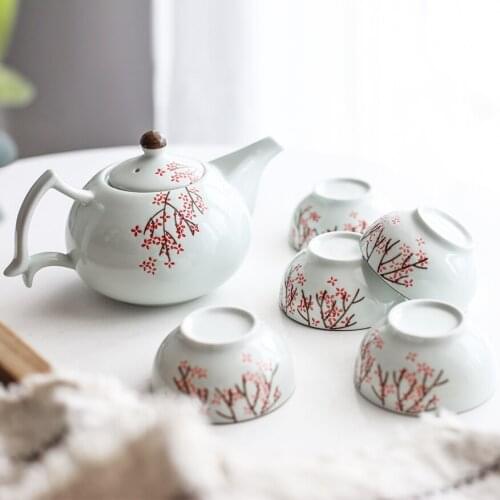 Red plum Japanese tea pot cup simple ceramic kungfu tea set home package ceramic teaware ceremony teapot teacup afternoon tea