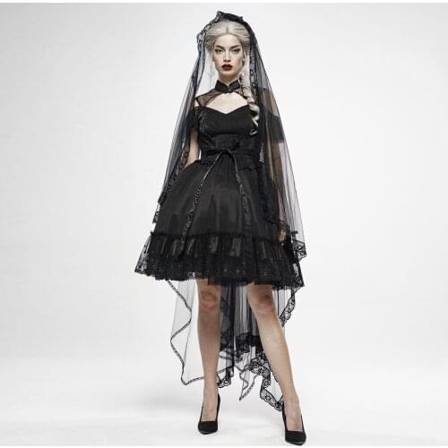 PUNK RAVE Women Gothic Zombie Bride Gradient Veil Gorgeous Lace Double-layer Mesh Women Headwear Accessories