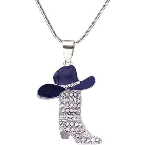 Enamel hat white crystal boot necklace with snake chain for cowboys cowgirl souvenir gift jewelry drop ship