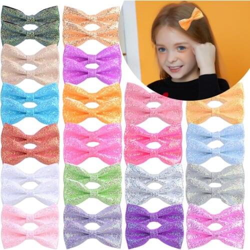 1piece 2.7'' Solid Shining Glitter Hair Bows With Clip For Baby Girls Children Hairgrips Boutique New Headwear Hair Accessories