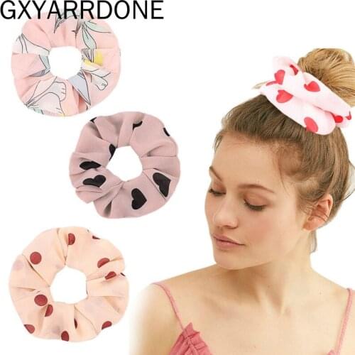 2pcs Love Heart Dots Elastic Hair Bands Scrunchies Hair Rope Ties For Girls Women Ponytail Holder Hair Rings Hair Accessories