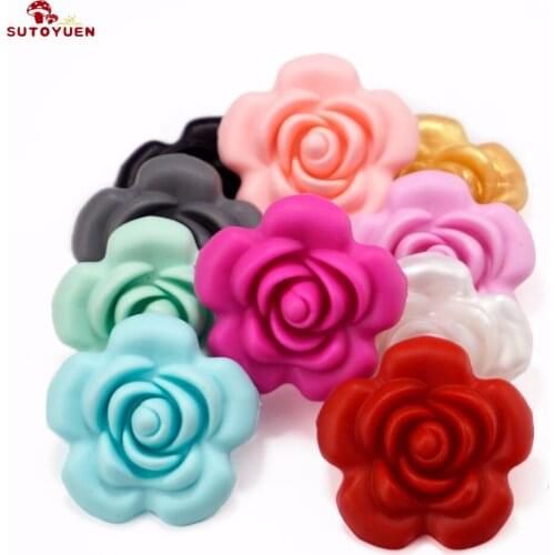 Sutoyuen 20pcs 40mm BPA Free Flower Silicone Teething Beads for Diy Baby Teether Necklaces Bracelet Pacifier Clip Jewelry Making