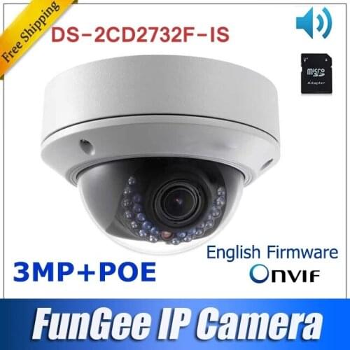 3MP Network IP camera Ds-2cd2732f-is Multilingual English firmware V5.2.5 Full HD1080P in stock mini dome camera poe sd card
