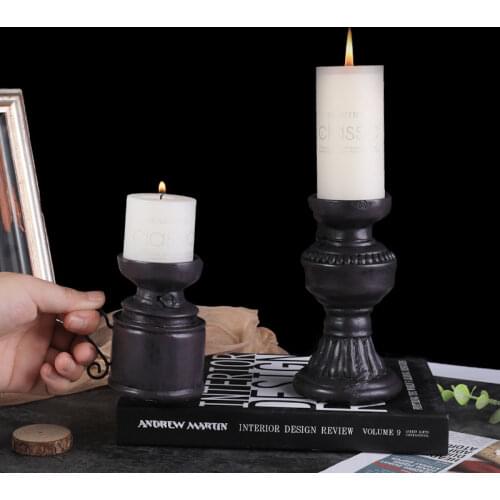 1PC Black Candlesticks Home Creative Nostalgic Kerosene Lamp Resin Crafts Candle Holder Retro Vintage Oil Lamp Desktop Ornaments