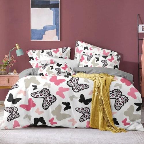 Home Textile Cartoon Pink Butterfly Bedding Sets 2/3pcs Childrens Boy Girl and Adult Quilt Covers Cute Bedclothes Bedroom Decor