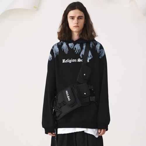 Firmranch 2021 Atumun/Spring New Men/Women Hip-Hop Casual Oversize Skeleton Hoodies Loose Ghost Hands Pattern Hooded Sweatshirts