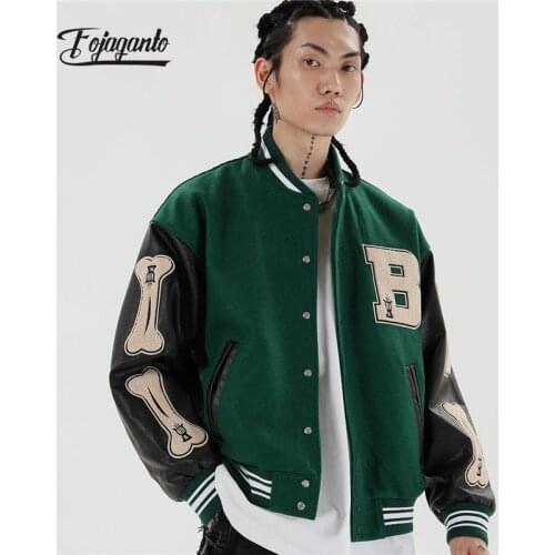 FOJAGANTO Autumn Mens Jacket Coat Hip Hop Street Furry Bone Patchwork Outerwear Harajuku Fashion Baseball Bomber Jacket ​Male