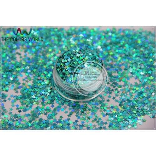 LM-72 Size 3 mm laser holographic Baby Blue color Glitter paillette Stars shape spangles for Nail Art DIY supplies1pack=50g