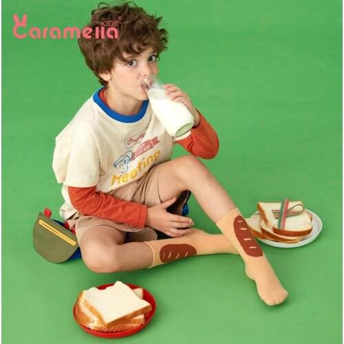 Caramella 3Pairs New Funny Donut Kids Socks Novelty Happy Bread Newborn Infant Cotton Socks Spring Baby Girls Boys Hosiery