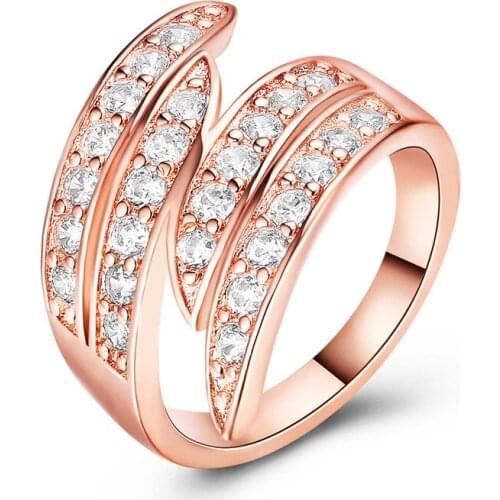 Rose Gold Crystal Ring Women Fashion Temperament Rhinestone Zircon Jewellery Engagement Rings Girlfriend Memorial Day Gift