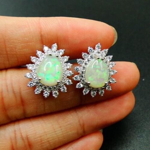 Beautiful Earrings 925 Silver White Opal Waterdrop Stud Earrings Wedding Engagement Women Earrings For Gift