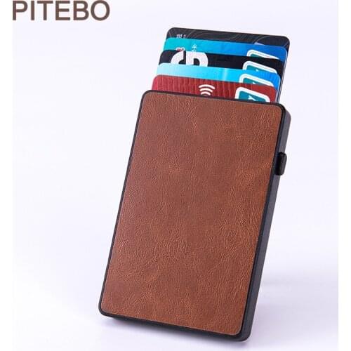 PITEBO Metal Automatic pop-up Bank card box men and women ultra-thin anti-magnetic anti-theft Card Wallet Good look nice office