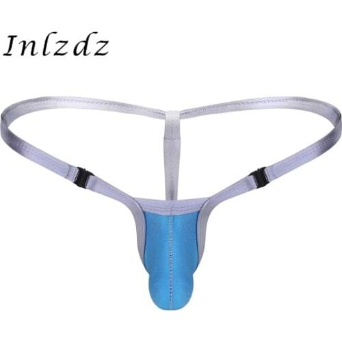 Mens Lingerie Bikini Underwear Free Buckle Low Rise Stretchy Erotic Sexy Bikini G-string Thong Briefs Panties with Bulge Pouch