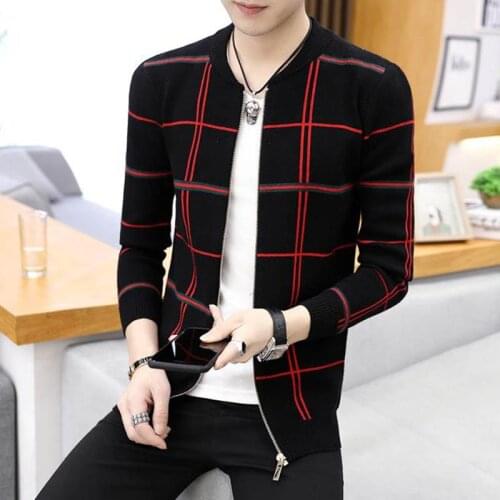 Men Sweater Cardigan Zipper Striped 2020 New Arrival Autumn And Winter Thin Slim Male Knitted Coat Student Korean Style M18