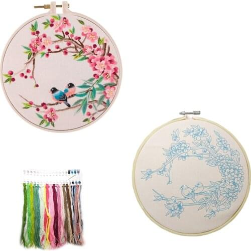 DIY Flower Pattern Printed Embroidery Kit Embroidery Hoop Cross Stitch Needlework Handmade Sewing Art Craft Painting Home Decor