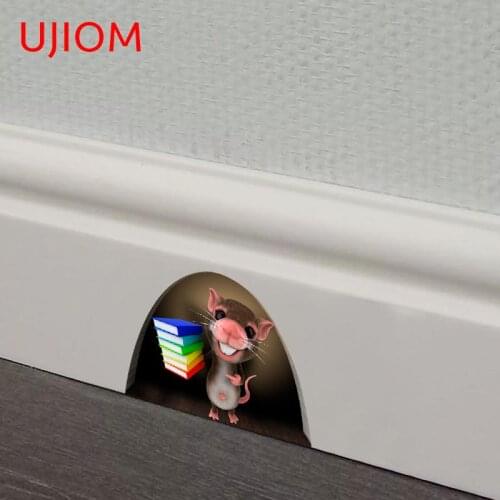 UJIOM Landscape Mouse Hole Library Furniture Stickers Kids Room Decor Waterproof Wall Sticker Bathroom Kitchen Decor Decals