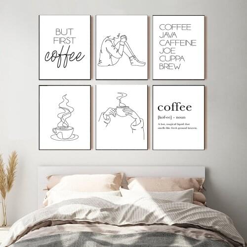 But The First Coffee Quote Posters and Prints Kitchen Bar Sign Minimalist Modern Art Line Body Drawing Canvas Painting Pictures