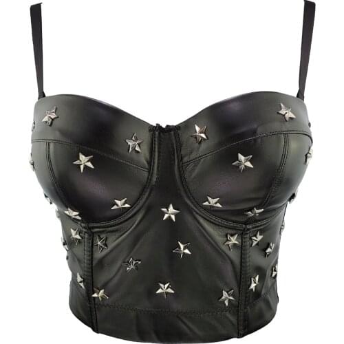 New Arrival Women Sexy Designer Star PU Leather Black Red Tops Camisole Ladies Trendy High Street Adjustable Camis Crop Tops