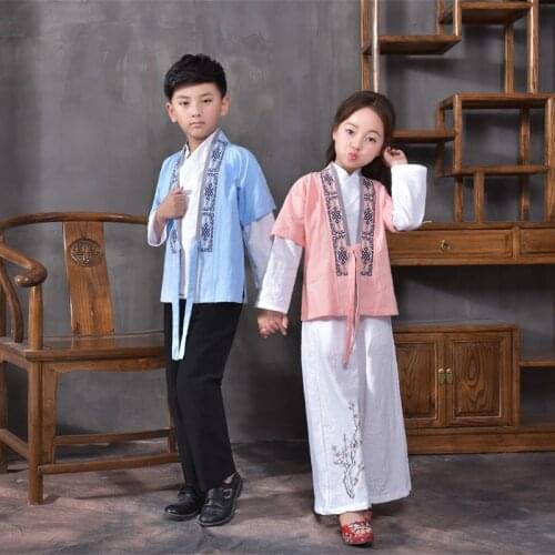 New 3 PCS Child Chinese Traditional Costume Girls National Hanfu Clothing Boy Tang Dynasty Cosplay Costume Kids Hanbok Clothes