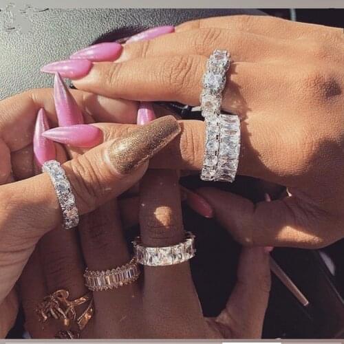 Band Diamond Ring Finger JEWELRY 925 Sterling SILVER PAVE FULL Created Diamond Cocktail ENGAGEMENT WEDDING Rings Women Men