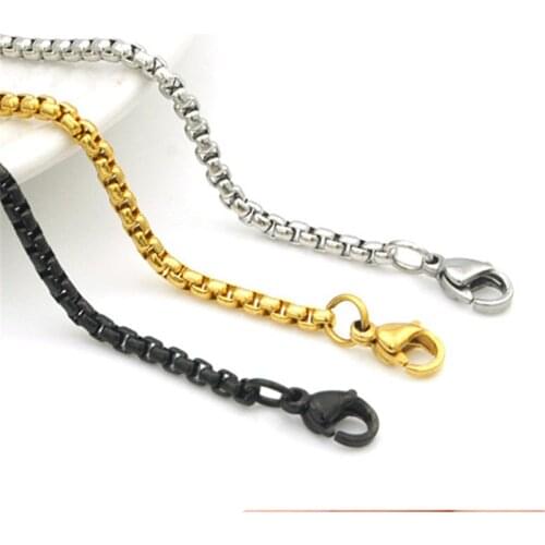 Top Quality Silver Gold Black Color 3MM Square Pearl Chain Necklace Fashion Handmade Jewelry For men and women DIY