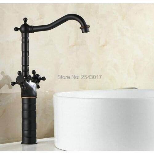 Wholesale and Retail Black Basin Faucets Deck Mounted Hot and Cold Mixer Dual Handle Swivel Spout Basin Black Mixer ZR292