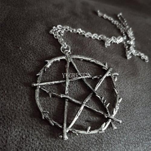 New Goth Pentagram Necklace Grunge Pentacle Wicca Punk Pentagram Statement Halloween Jewelry Creative Charm Fashion Women Gift