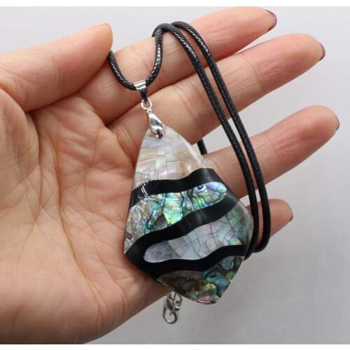 Natural Shell Geometry Mother of Pearl Shell Pendants Charms Wax Thread Necklace for Women Gift Size 50x50mm Length 55cm