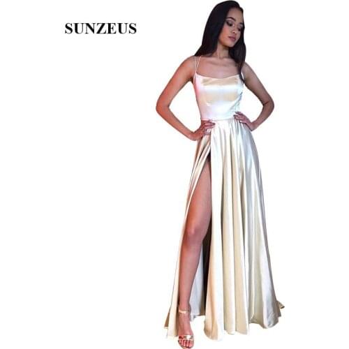 Double Spaghetti Straps Prom Dress With Sexy High Slit Criss-cross Back Long Party Gowns Simple Evening Dance Dress