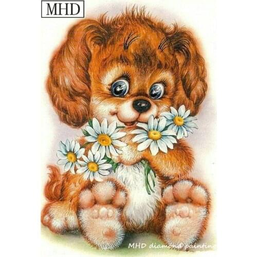 Resin Round / Square Drill DIY Diamond Painting Cute Dog Cartoon Icon 3D Diamond Embroidered Crystal Mosaic Art Deco Kit