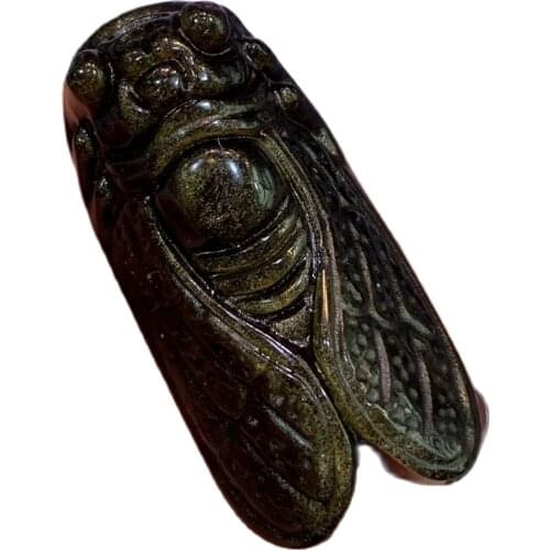 Natural gold obsidian quartz hand-carved cicada monkey crystal reiki healing
