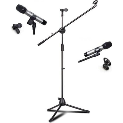 Professional NB-107 Microphone Stand Metal Dual Microphone Holder Tripod Adjustable Double-headed Clip Telescopic Boom Support