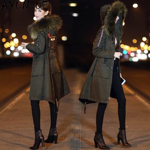 AYUNSUE Womens winter Down Jacket Fashion High Quality Real Raccoon Fur Collar Coat Female White Duck Down Woman Parkas Casaco