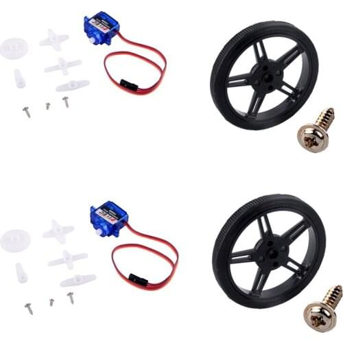 2Pcs Feetech FS90R Servo 360 Degree Continuous Rotation Micro RC Servo Motor +2pcs Wheel For Robot RC Car Drones Boat Smart Car