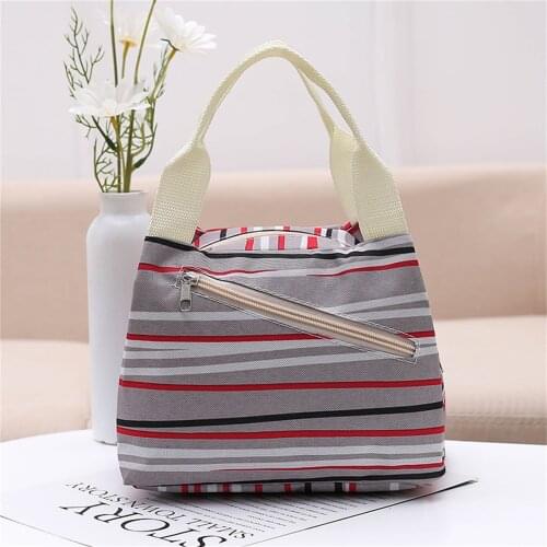 Stripes Printed Lunch Bag With Chopstick Bag Outdoor Picnic Food Portable Handbag Stitching Grocery Bag Insulated Lunch Box