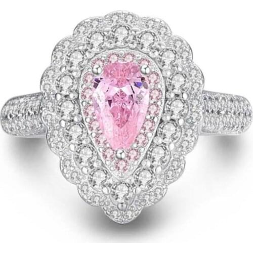 Sparkling Wedding Rings Luxury Jewelry 925 Sterling Silver Marquise Pink Topaz CZ Diamond Eternity Women Engagement Band Ring