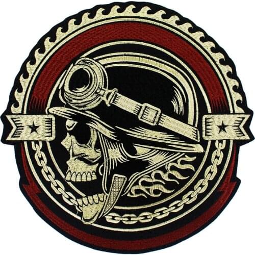 Embroidery Gear Skull Patches Motif Applique Iron on Stickers for Jacket Back Punk Bike Badges