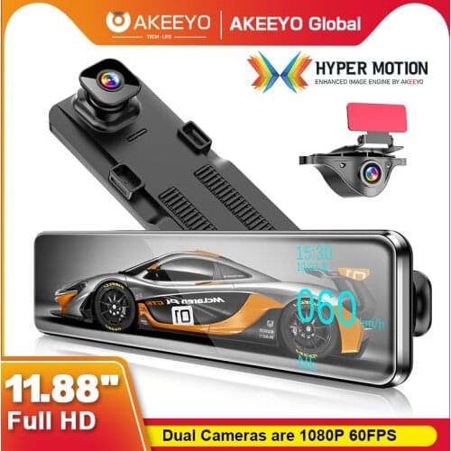 AKEEYO AKY-X6 Rear View Mirror Dash Cam Dual Cameras 1080P/ 60FPS 11.88" Touch Screen GPS Car DVR Super Capacitors 24H Parking