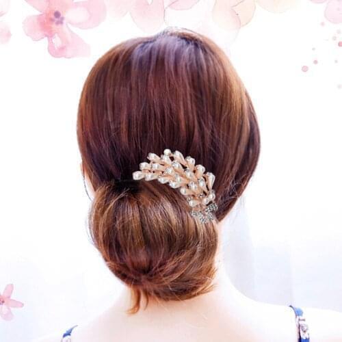 Pearl Bridal Ornaments Hairpins Women Handmade Shining Rhinestones Wedding Party Jewelry Hair Combs