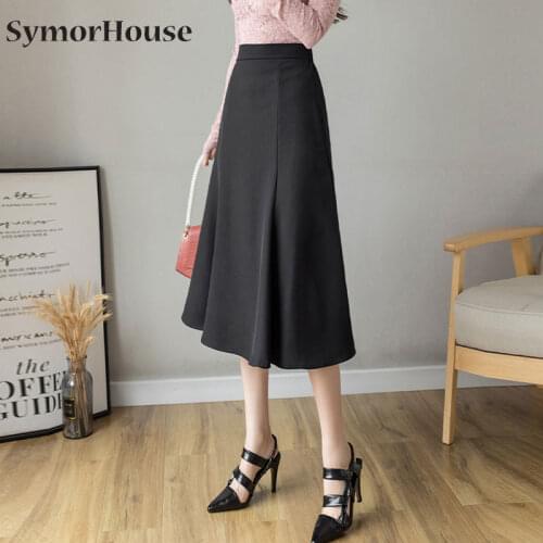 2021 New Women Black Midi Skirt High Waist Mermaid Skirts Elegant Office Lady Work OL Skirt Female Vintage Casual Party Skirt