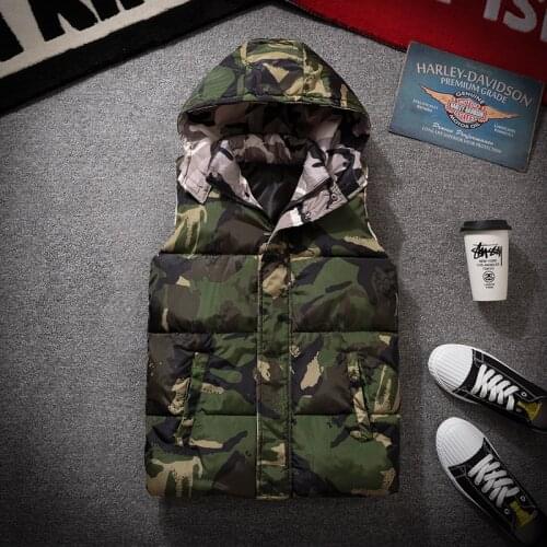 Vest Men New Autumn Winter Warm Sleeveless Jacket Camouflage Waistcoat Mens Vest Fashion Casual Coats down feather Thick Male