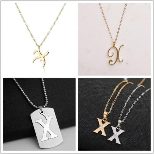 1pcs Lucky mom gift Letter X Family name Initial alphabet pendant Necklace Stainless steel alloy 26 English word sign jewelry