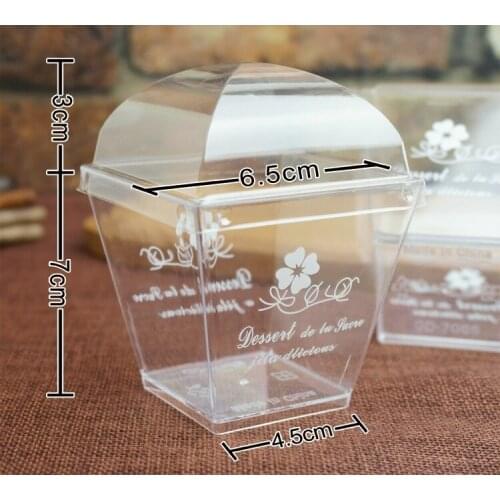 100pcs PS transparent plastic tiramisu cup mousse cake cup trapezoidal pudding cup with cover wen5671